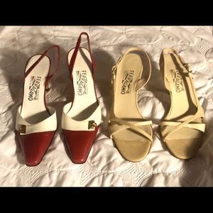 2 pair Salvatore Ferragamo sling back heel 7.5 AA
